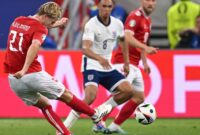 Gol Morten Hjulmand pada menit ke-34. /Foto: X euro2024