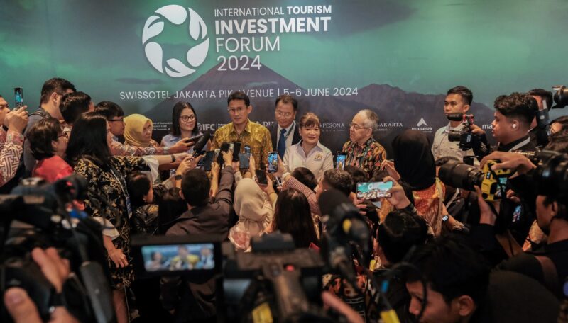 Menparekraf Sandiaga dalam konferensi pers ITIF 2024, di Swissôtel PIK Avenue, Jakarta, Kamis (6/6/2024).