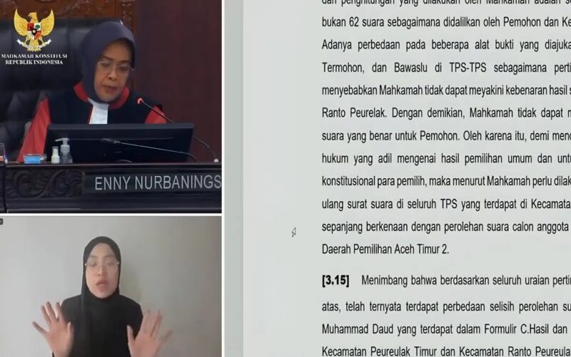 Tangkapan layar - Hakim Konstitusi Enny Nurbaningsih membacakan isi pertimbangan putusan untuk perkara PHPU Pileg Nomor 121-02-22-01/PHDP.DPR-DPRD-XXII/2024 di Gedung Mahkamah Konstitusi, Jakarta, Jumat (7/6/2024). ANTARA/Nadia Putri Rahmani.