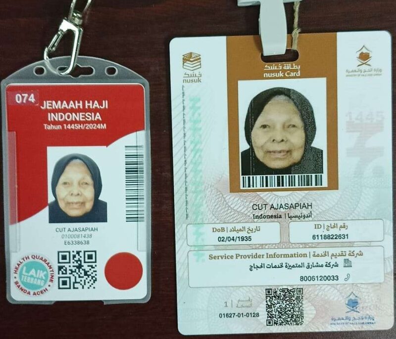 ID Card almarhumah Cut Ajasapiah Jemaah lanjut usia (lansia) kloter 10 (BTJ-10). (Foto/Dok.Kemenag