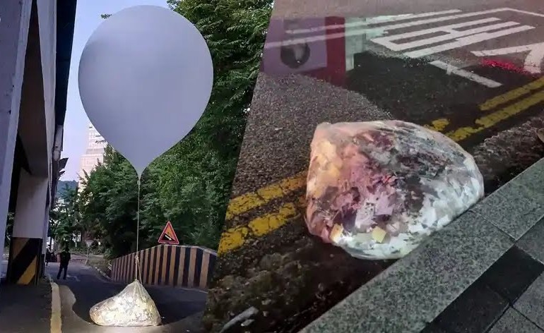 Balon berisi sampah di Korea Selatan