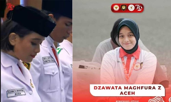 Salah satu putri terbaik Aceh, termasuk daftar anggota Paskibraka yang melepas jilbab