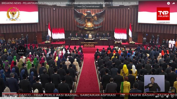 Pelantikan anggota DPR-MPR 2024-2029 (tangkapan layar YouTube DPR)