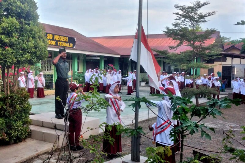 Pelda Unang Ariyanto Ajak Siswa SDN Neusok Teubalui Cinta NKRI Lewat Upacara Bendera