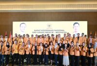 Momen kebersamaan para pengurus DPD MKGR se-Indonesia saat Rakornas Ormas MKGR yang digelar di Hotel Mulia, Jakarta, Jumat (18/7/2025).(Foto: istimewa)