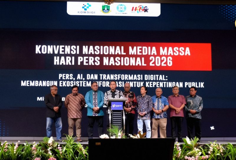 Pembacaan Deklarasi Pers 2026 dipimpin oleh Wakil Ketua Dewan Pers, Totok Suryanto di Serang Banten, Minggu, 8 Februari 2026.(Foto: Dok. Dewan Pers)