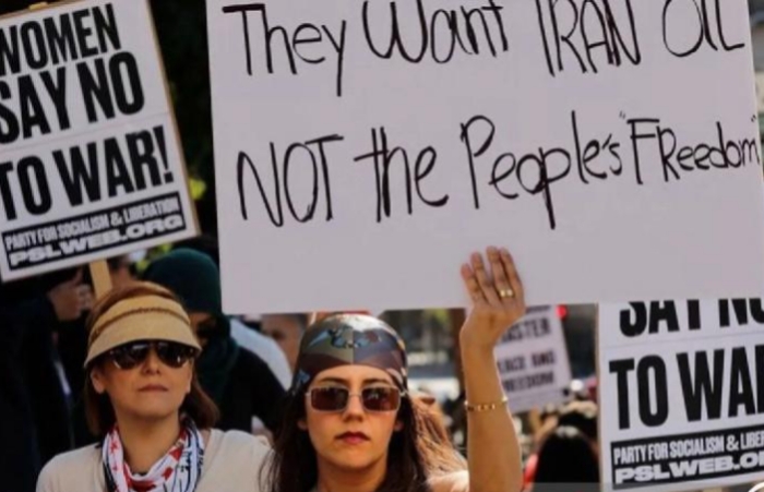 Protes/demo terhadap aksi penyerangan Amerika-Israel terhadap Iran meluas di Amerika, termasuk di Los Angeles California baru-baru ini (ANTARA/Xinhua/Qiu Chen/aa)