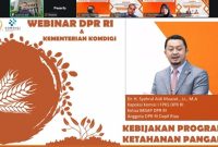 Direktorat Jenderal Komunikasi Publik dan Media (KPM) Komdigi bekerja sama dengan Komisi I DPR RI menggelar Webinar bertema “Pengelolaan Komunikasi Publik Terkait Ketahanan Pangan” Senin (2/3/2026).(Foto: istimewa)
