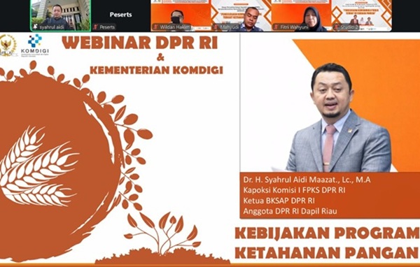 Direktorat Jenderal Komunikasi Publik dan Media (KPM) Komdigi bekerja sama dengan Komisi I DPR RI menggelar Webinar bertema “Pengelolaan Komunikasi Publik Terkait Ketahanan Pangan” Senin (2/3/2026).(Foto: istimewa)