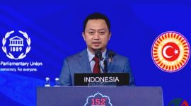 Ketua Badan Kerja Sama Antar-Parlemen (BKSAP DPR RI), Dr. H. Syahrul Aidi Maazat, Lc., M.A., saat menyampaikan pernyataan dalam Sidang Umum Inter-Parliamentary Union (IPU) ke-152 di Istanbul, Turki. (Foto: Dok. BKSAP DPR RI)