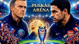 Final Liga Champions 2025/2026 Arsenal menghadapi Paris Saint-Germain (PSG) di Puskas Arena, Budapest, Sabtu (30/5/2026). (Foto: Dok. Mercinews.com)