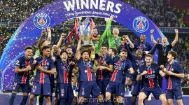 PSG berhasil mempertahankan gelar juara liga Champions setelah mengalahkan Arsenal melalui adu penalti dengan skor 4-3 pada final Liga Champions 2025/2026 di Puskás Aréna, Budapest, Minggu (30/5) waktu setimpal. (Foto: Dok. PSG)