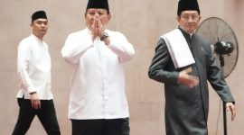 Presiden Prabowo Subianto bersama Menag Nasaruddin Umat dan Stafsus Menag Gugun Gumilar. (Foto: istimewa)