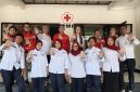 Akademisi dari Department of Political Science Umeå University, Swedia, Associate Professor Veronica Strandh (belakang ketiga dari kiri) bersama Pengurus dan relawan di Markas PMI Kota Jakarta Utara di Semper, Jumat (10/7/2026). (Foto: Dok. PMI Jakarta Utara)