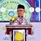 Ketua Umum PP Muhammadiyah Haedar Nashir saat menyampaikan Orasi Kebangsaan bertajuk “Pers Berkemajuan: Relasi Media, Agama, dan Semangat Kebangsaan” dalam rangkaian Hari Pers dan Literasi Muhammadiyah 2026 di Auditorium K.H. Ahmad Azhar Basyir, Universitas Muhammadiyah Jakarta (UMJ), Kamis (13/8/2026). (Foto: Dok. Humas UMJ)
