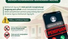 Mahkamah Agung (MA) meminta masyarakat, khususnya para pencari keadilan, mewaspadai penipuan yang mengatasnamakan pejabat atau pegawai MA dengan modus menawarkan bantuan untuk mengatur, memenangkan atau memengaruhi putusan perkara. (Foto: Dok. MA-RI)