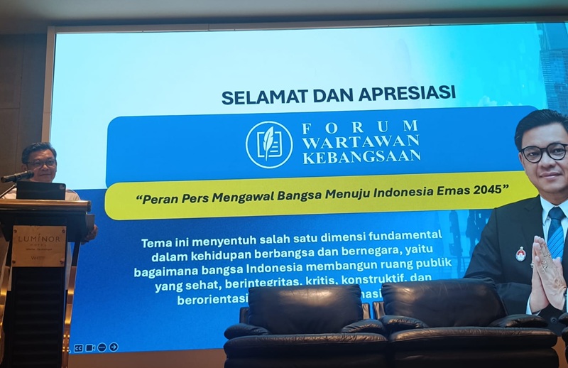 Gubernur Lemhannas RI Ace Hasan Syadzily saat menyampaikan materi paparan pada Rapat Kerja Nasional Forum Wartawan Kebangsaan (FWK) di Jakarta, Sabtu (24/10/2026). (Foto: Istimewa)