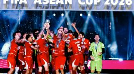 Timnas Indonesia meraih gelar juara FIFA ASEAN Cup 2026 setelah menundukkan Thailand pada laga final di Stadion Utama Gelora Bung Karno (SUGBK), Senayan, Jakarta, Senin (5/10/2026) malam. (Foto: istimewa)